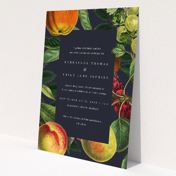 British Orchard Wedding Invitation - A5 Size. This image shows the front and back sides together