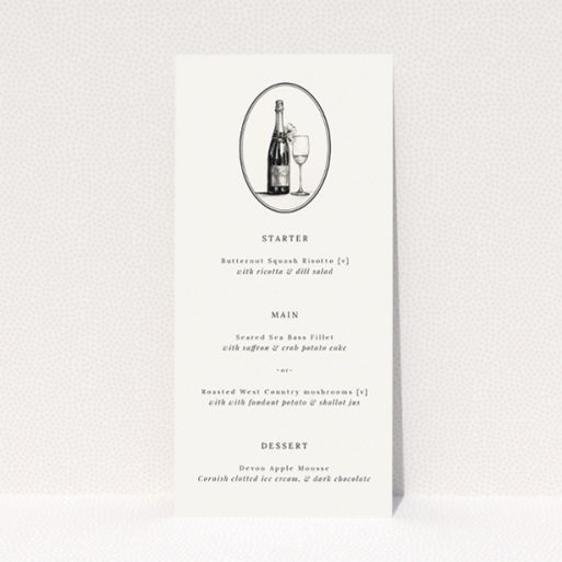 Bubbly Celebration Wedding Menu Template - Refined Festivity and Understated Charm. This is a view of the front
