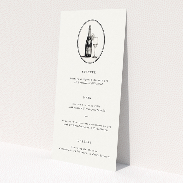Bubbly Celebration Wedding Menu Template - Refined Festivity and Understated Charm. This is a view of the back