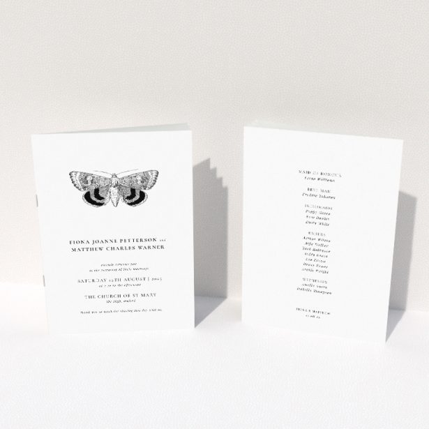 Minimalist Elegance Butterfly Effect Wedding Order of Service Booklet Template. This image shows the front and back sides together