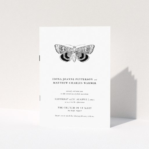 Minimalist Elegance Butterfly Effect Wedding Order of Service Booklet Template. This is a view of the front