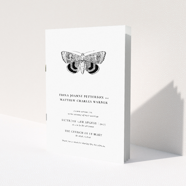 Minimalist Elegance Butterfly Effect Wedding Order of Service Booklet Template. This image shows the front and back sides together