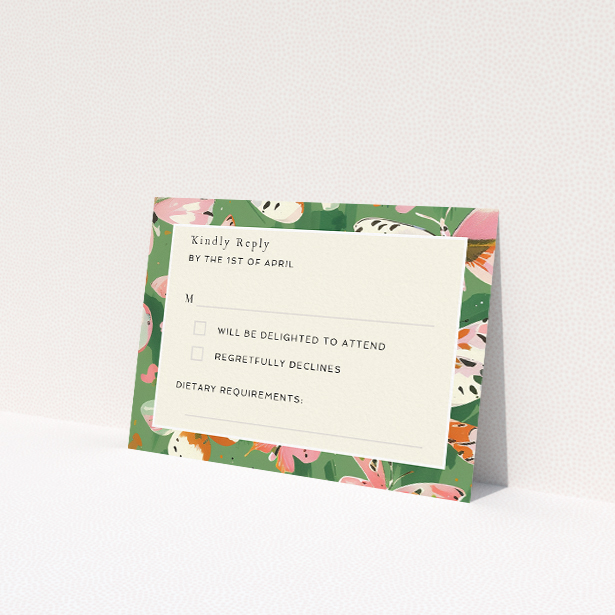 Butterfly Garden Bliss RSVP card, part of the Utterly Printable wedding stationery suite. This is a view of the front