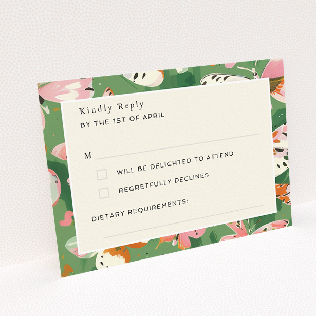 Butterfly Garden Bliss RSVP card, part of the Utterly Printable wedding stationery suite. This is a view of the back