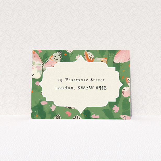 Butterfly Garden Bliss RSVP card, part of the Utterly Printable wedding stationery suite. This is a view of the back