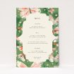 Enchanting Butterfly Garden Bliss Wedding Menu Template with Lush Greenery and Delicate Butterflies. This is a view of the front