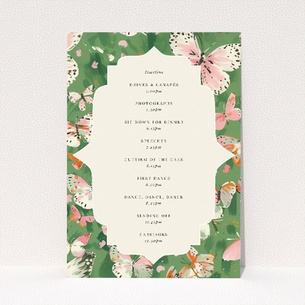 Enchanting Butterfly Garden Bliss Wedding Menu Template with Lush Greenery and Delicate Butterflies. This image shows the front and back sides together