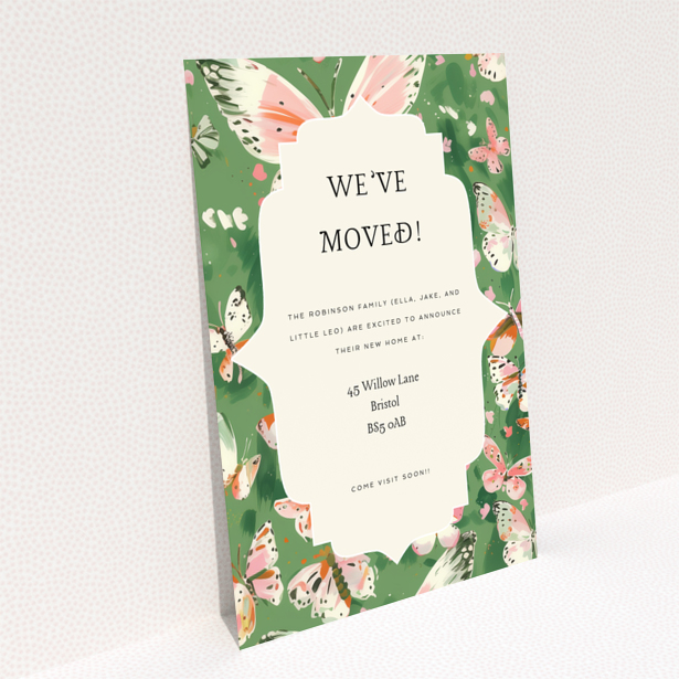 Floral butterfly-themed change of address card with no photos