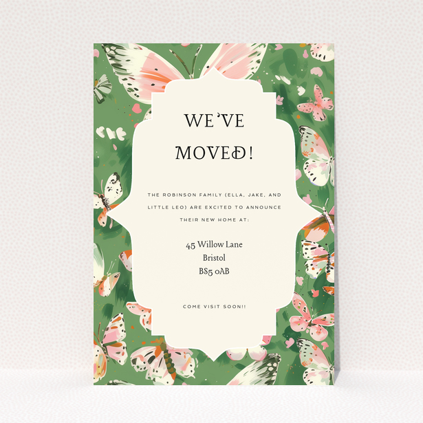 Floral butterfly-themed change of address card with no photos