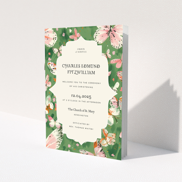 Christening order of service program with butterfly theme and no photos