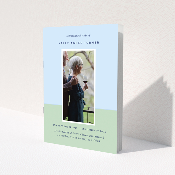 Funeral order of service programme design with one photo showing a couple holding glasses.
