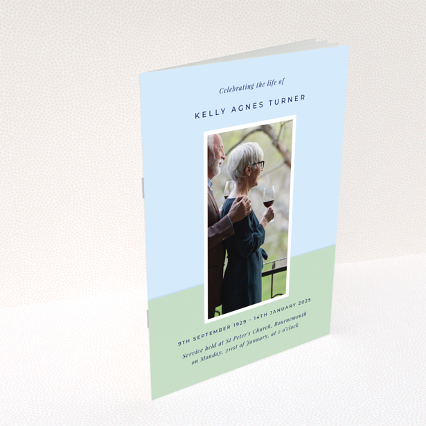 Funeral order of service program back cover design with appreciation and donation messages, featuring one photo, design name Portrait