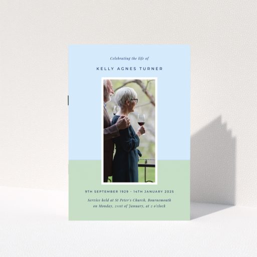 Funeral order of service programme design with one photo showing a couple holding glasses.