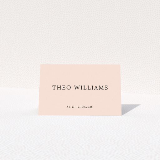 Camden Minimal place cards table template - sleek modern minimalist design with bold fonts and monochromatic palette. This is a view of the front