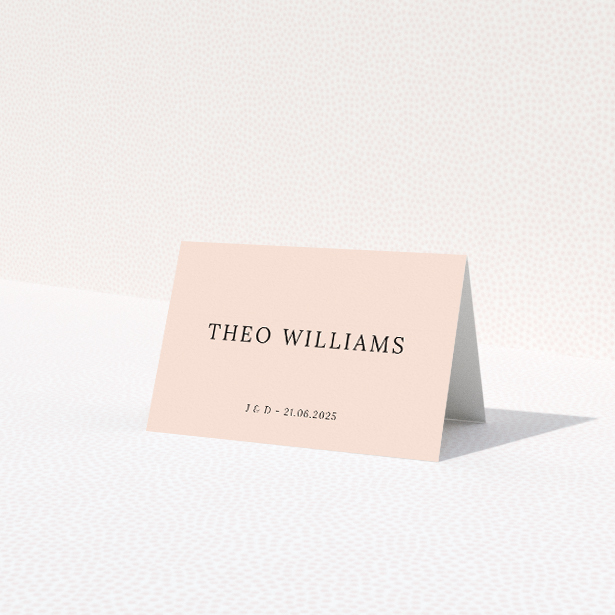 Camden Minimal place cards table template - sleek modern minimalist design with bold fonts and monochromatic palette. This is a view of the front