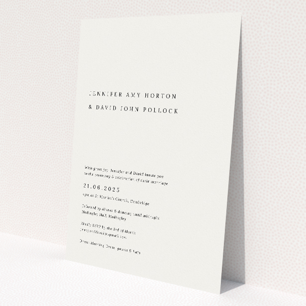 'Camden Minimal wedding invitation featuring clean lines and monochromatic palette, perfect for modern couples seeking understated elegance and sophistication in their wedding stationery.'. This is a view of the front