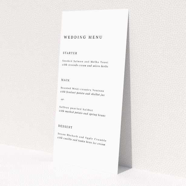 Camden Minimal Wedding Menu Template - Modern Minimalist Design for Elegant Weddings. This is a view of the front