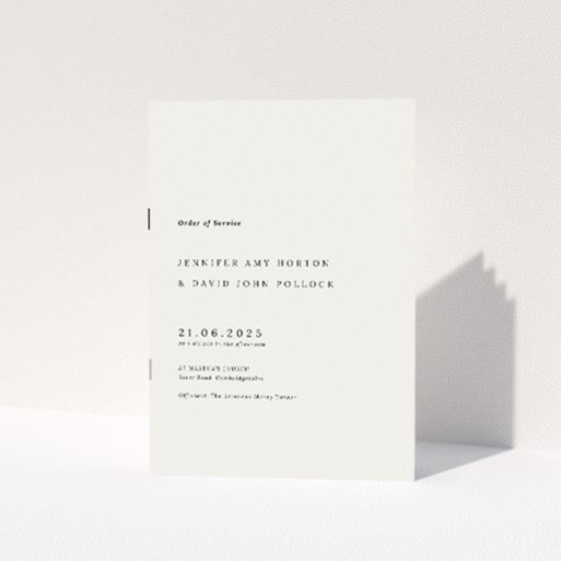 Sophisticated Camden Minimal Wedding Order of Service Booklet. This is a view of the front