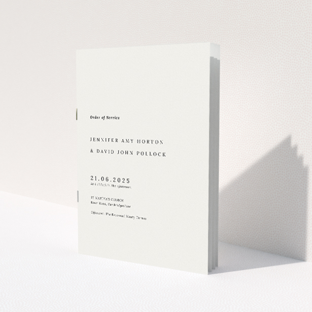 Sophisticated Camden Minimal Wedding Order of Service Booklet. This image shows the front and back sides together