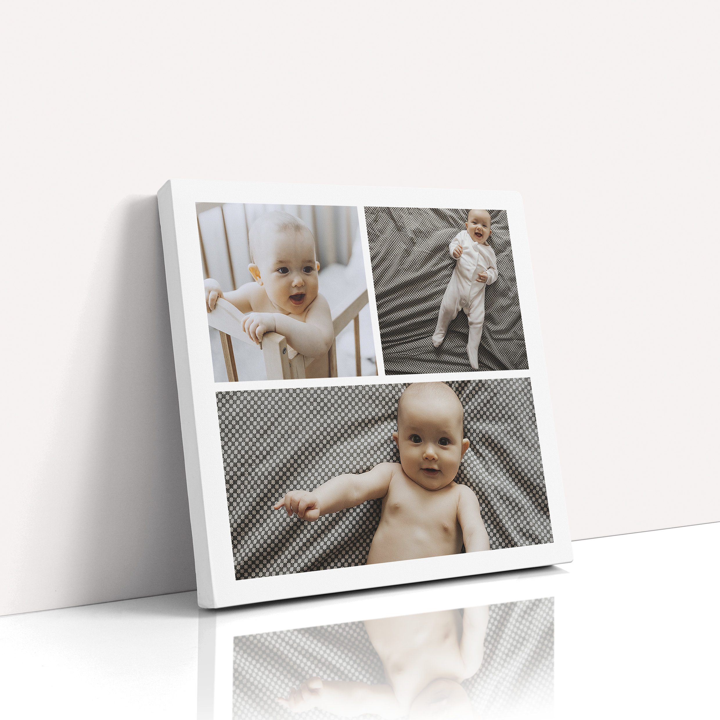 Photo of a canvas print called 'Childhood Kaleidoscope'. It is 20cm x 20cm in size, in a Square orientation. It has space for 3 photos.