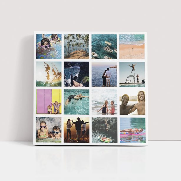 Photo of a canvas print called 'Holiday Mosaic'. It is 20cm x 20cm in size, in a Square orientation. It has space for 16 photos.