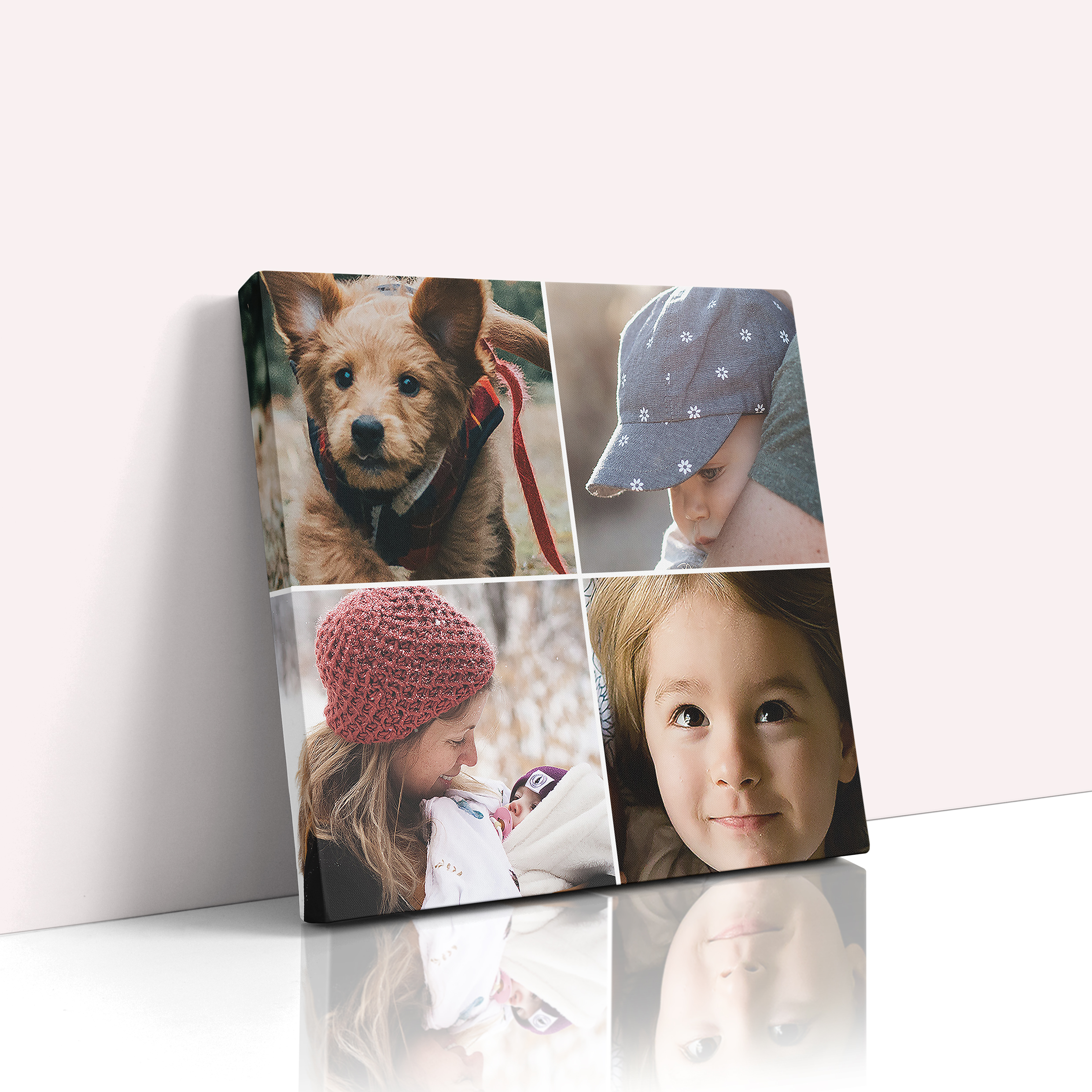 Photo of a canvas print called 'Quad'. It is 20cm x 20cm in size, in a Square orientation. It has space for 4 photos.