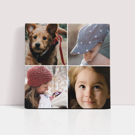 Photo of a canvas print called 'Quad'. It is 20cm x 20cm in size, in a Square orientation. It has space for 4 photos.