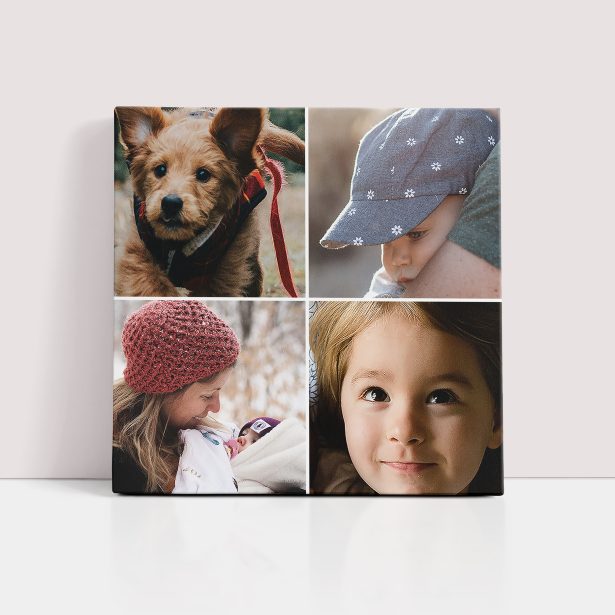 Photo of a canvas print called 'Quad'. It is 20cm x 20cm in size, in a Square orientation. It has space for 4 photos.