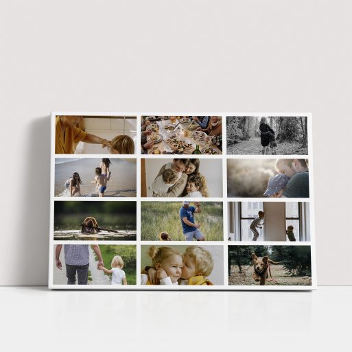 Photo of a canvas print called 'Collage of Life'. It is 30cm x 20cm in size, in a Landscape orientation. It has space for 12 photos.
