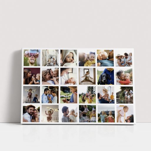 Photo of a canvas print called 'Collage of Memories'. It is 30cm x 20cm in size, in a Landscape orientation. It has space for 24 photos.