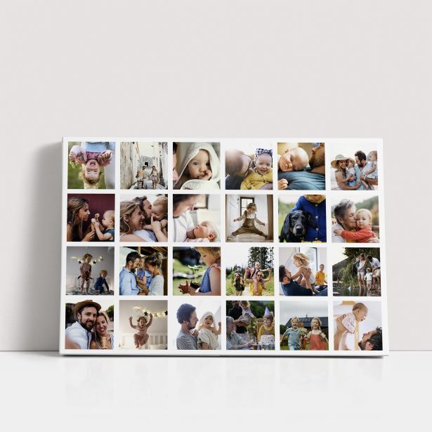 Photo of a canvas print called 'Collage of Memories'. It is 30cm x 20cm in size, in a Landscape orientation. It has space for 24 photos.