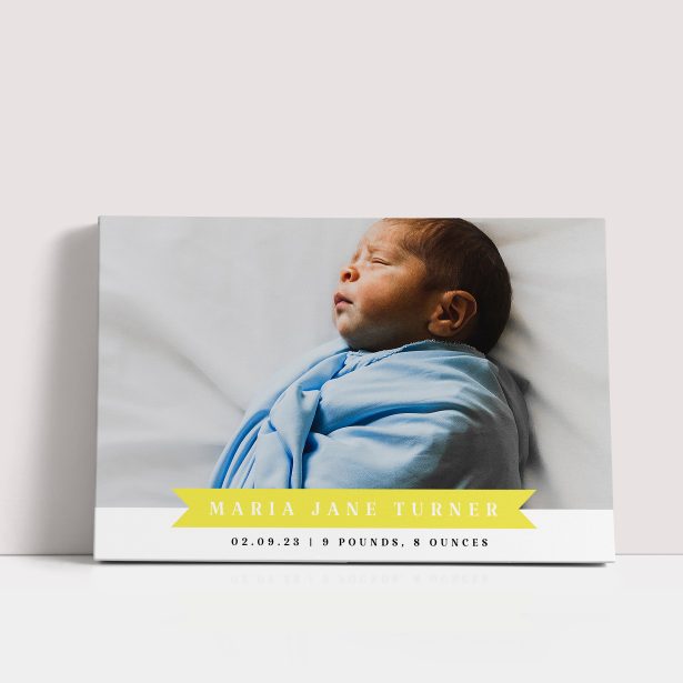 Photo of a canvas print called 'Introduced in Yellow'. It is 30cm x 20cm in size, in a Landscape orientation. It has space for 1 photos.