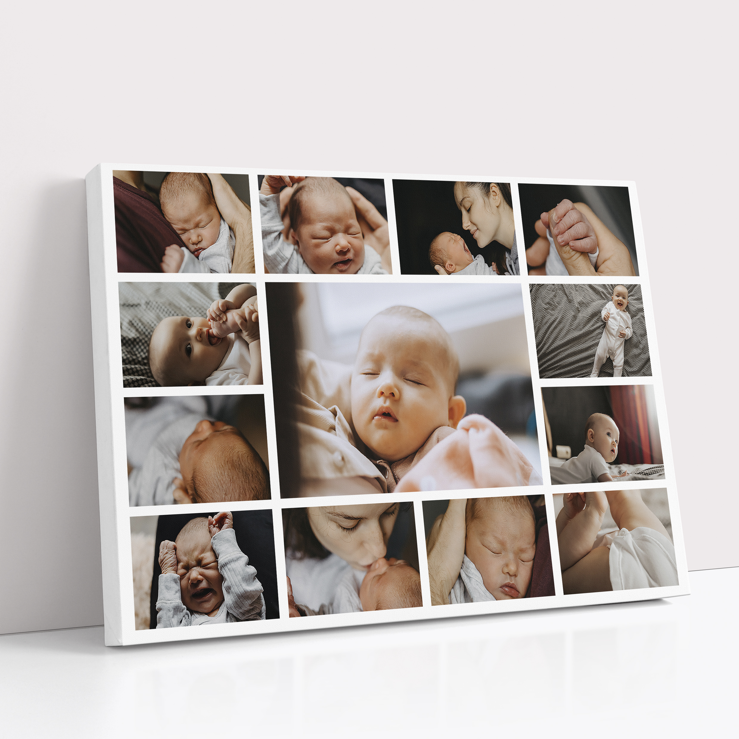 Photo of a canvas print called 'Life’s Collage'. It is 30cm x 20cm in size, in a Landscape orientation. It has space for 13 photos.