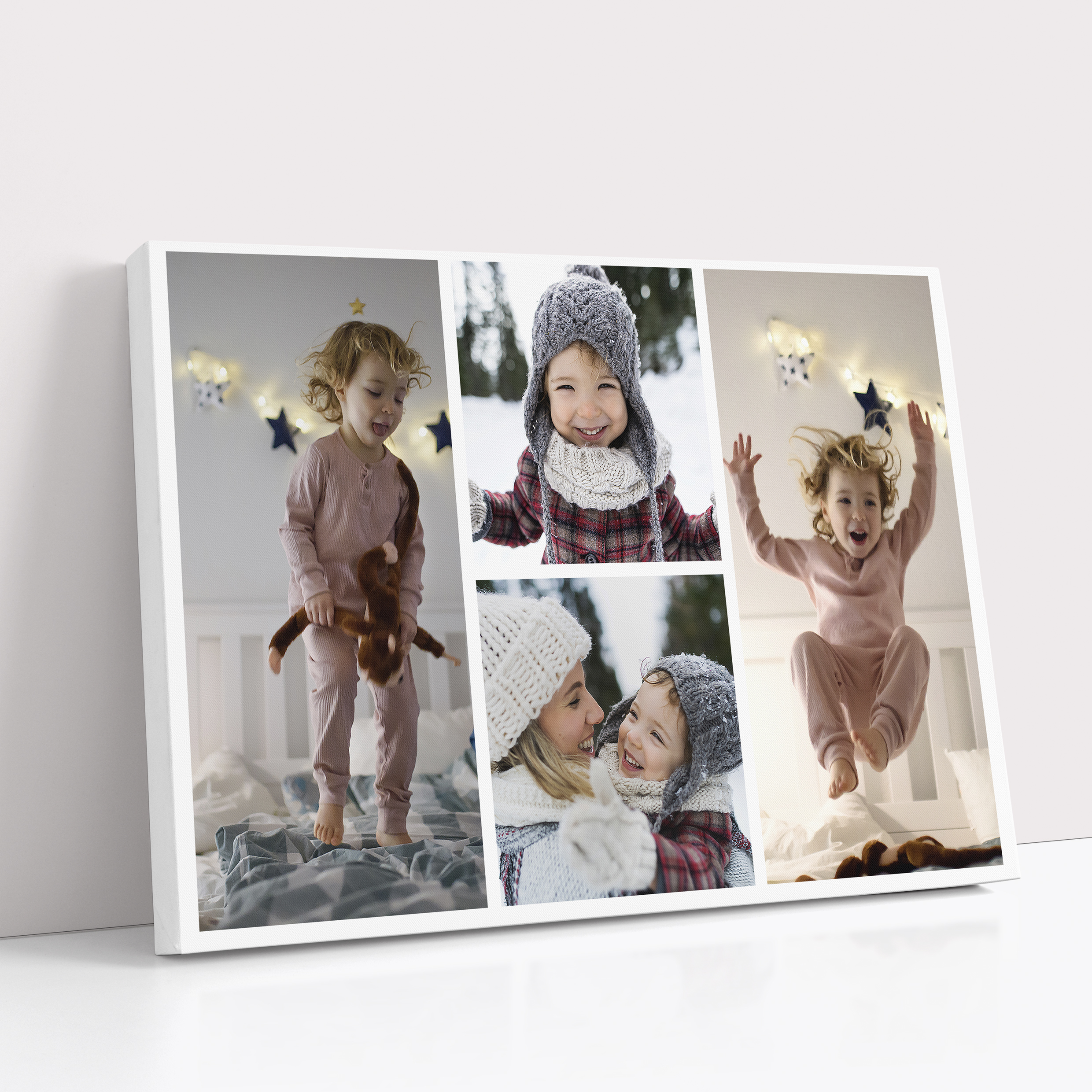 Photo of a canvas print called 'Quartet Collage'. It is 30cm x 20cm in size, in a Landscape orientation. It has space for 4 photos.