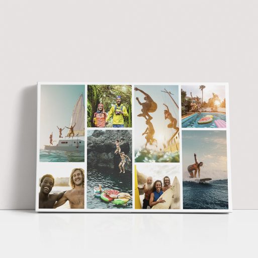 Photo of a canvas print called 'Shutter Montage'. It is 30cm x 20cm in size, in a Landscape orientation. It has space for 8 photos.