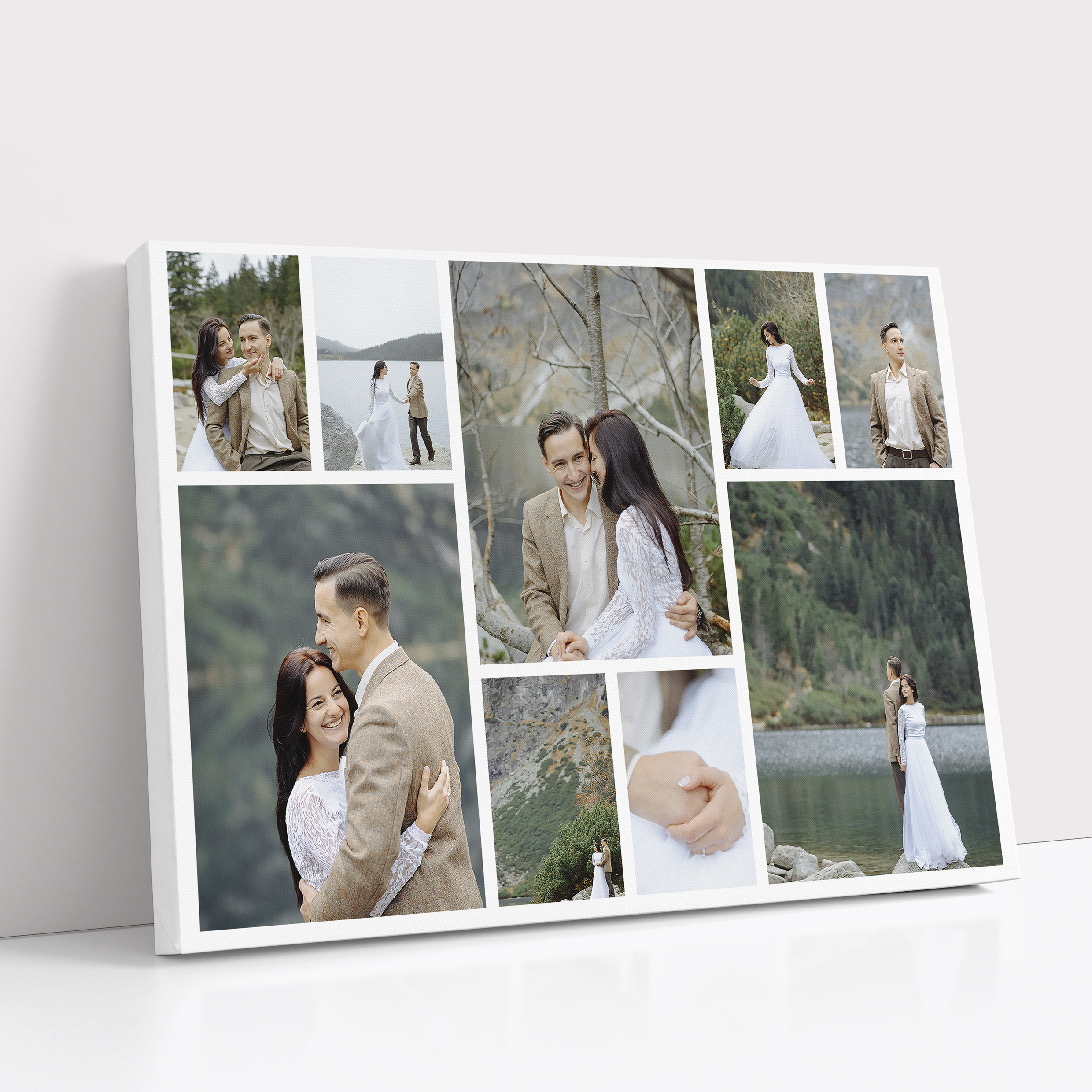 Photo of a canvas print called 'Spread Montage'. It is 30cm x 20cm in size, in a Landscape orientation. It has space for 9 photos.