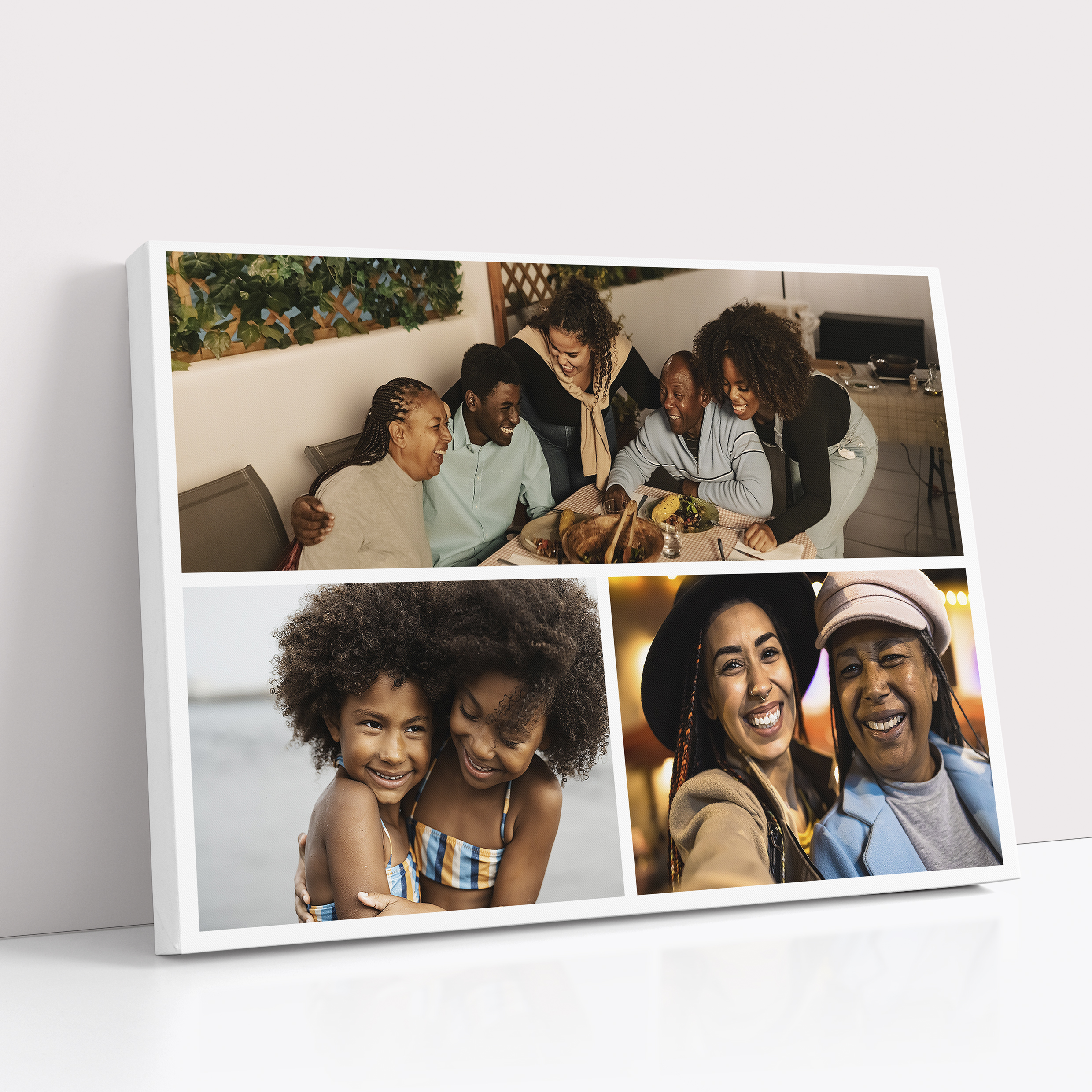 Photo of a canvas print called 'Trilogy Collage'. It is 30cm x 20cm in size, in a Landscape orientation. It has space for 3 photos.