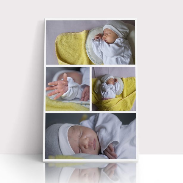 Photo of a canvas print called 'Blossoming Memories'. It is 30cm x 20cm in size, in a Portrait orientation. It has space for 4 photos.