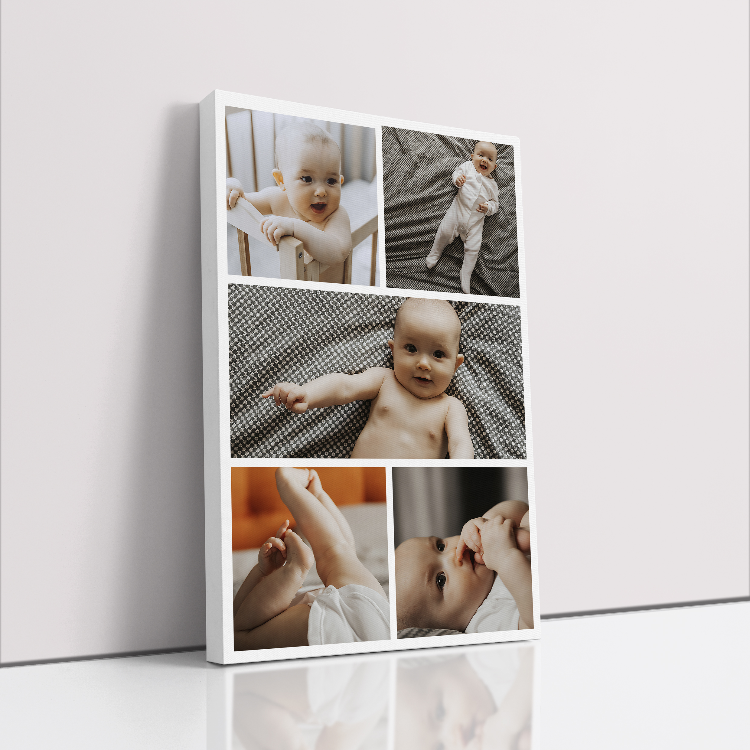 Photo of a canvas print called 'Childhood Kaleidoscope'. It is 30cm x 20cm in size, in a Portrait orientation. It has space for 5 photos.