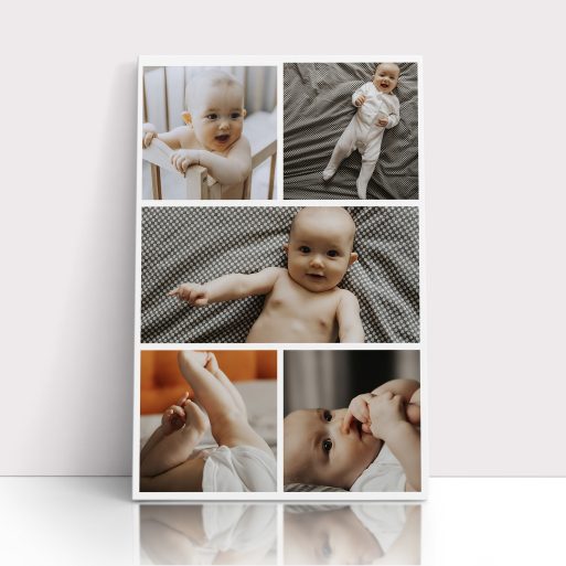 Photo of a canvas print called 'Childhood Kaleidoscope'. It is 30cm x 20cm in size, in a Portrait orientation. It has space for 5 photos.