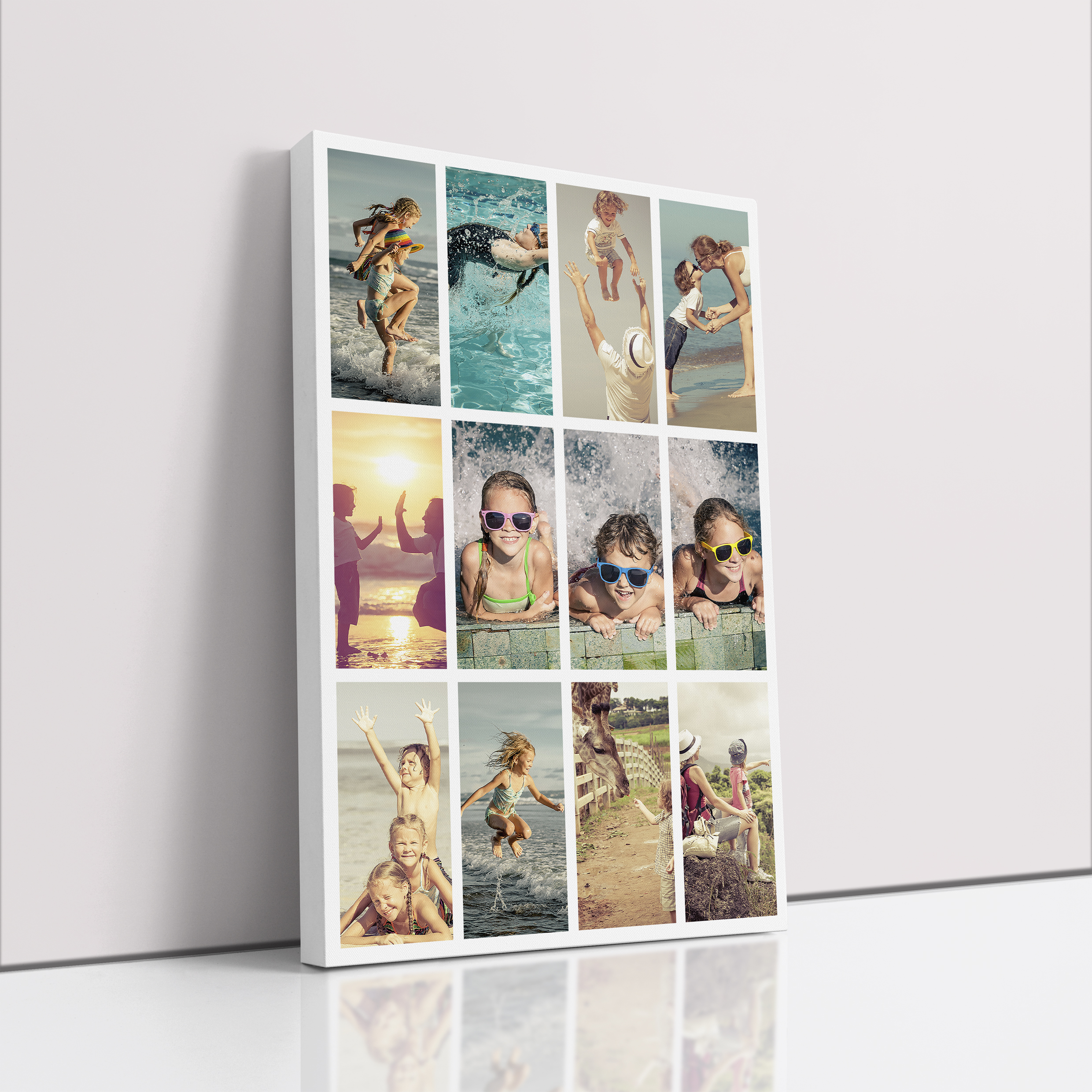Photo of a canvas print called 'Cinematic Snapshot'. It is 30cm x 20cm in size, in a Portrait orientation. It has space for 12 photos.