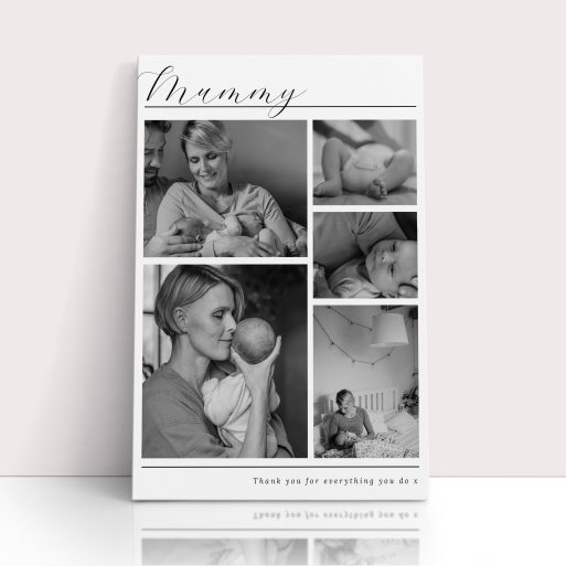 Photo of a canvas print called 'Mother’s Quintessence'. It is 30cm x 20cm in size, in a Portrait orientation. It has space for 5 photos.