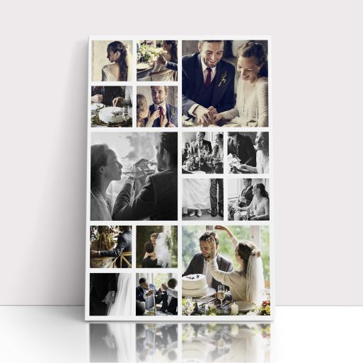 Photo of a canvas print called 'My Montage'. It is 30cm x 20cm in size, in a Portrait orientation. It has space for 15 photos.