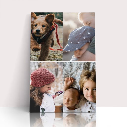 Photo of a canvas print called 'Quad'. It is 30cm x 20cm in size, in a Portrait orientation. It has space for 4 photos.
