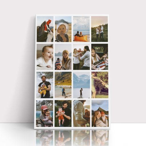 Photo of a canvas print called 'Spectrum of Moments'. It is 30cm x 20cm in size, in a Portrait orientation. It has space for 16 photos.
