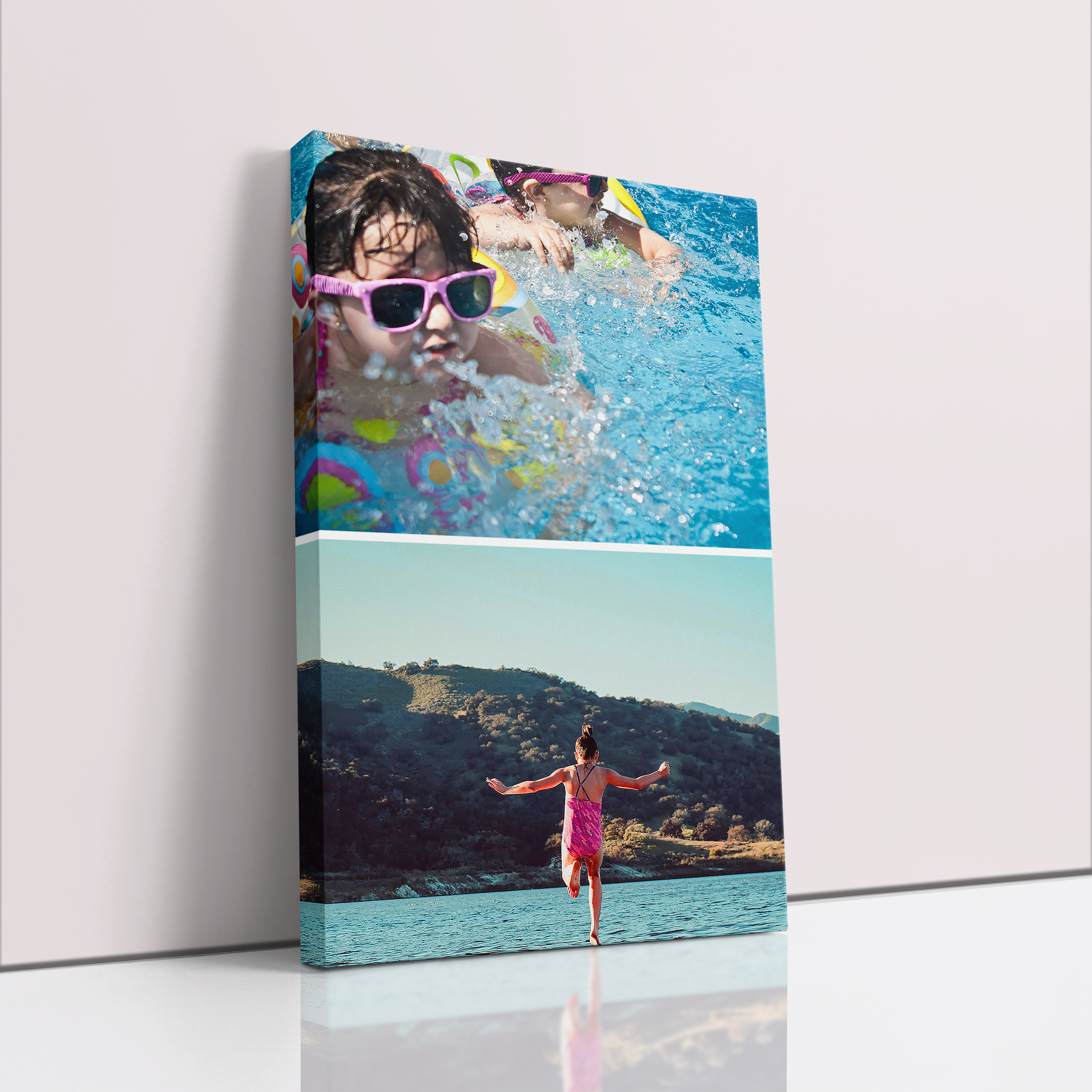 Photo of a canvas print called 'Stacked'. It is 30cm x 20cm in size, in a Portrait orientation. It has space for 2 photos.