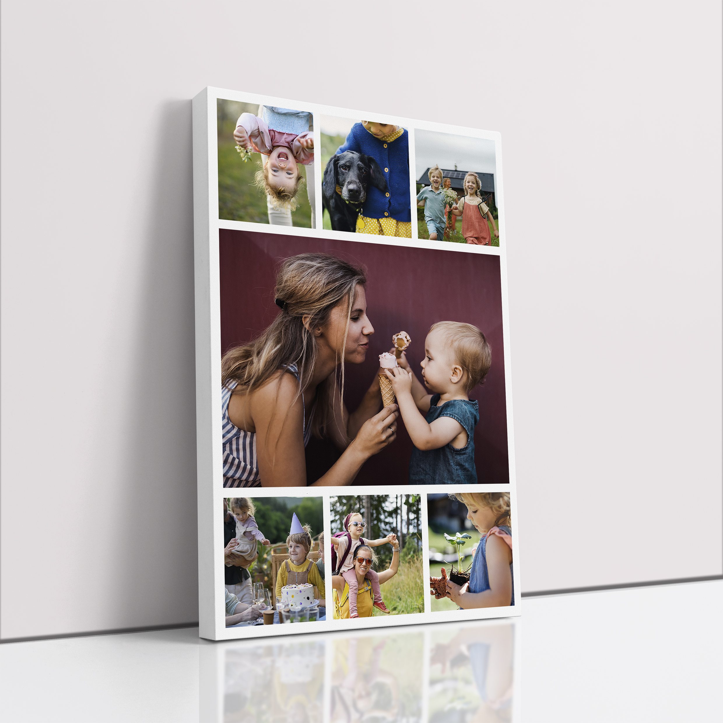 Photo of a canvas print called 'Tapestry of Time'. It is 30cm x 20cm in size, in a Portrait orientation. It has space for 7 photos.