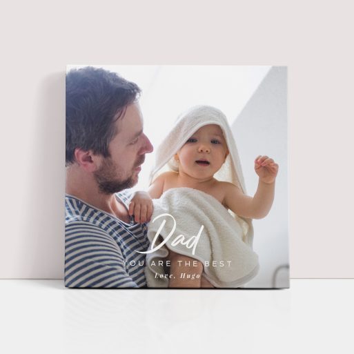  Personalised Father's Embrace Stretch Canvas Print - Capture the essence of family with this portrait-oriented canvas framing a single cherished photo.