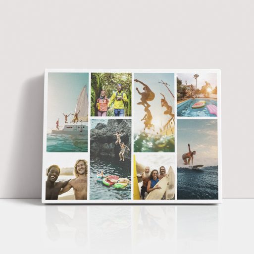 Photo of a canvas print called 'Shutter Montage'. It is 40cm x 30cm in size, in a Landscape orientation. It has space for 8 photos.