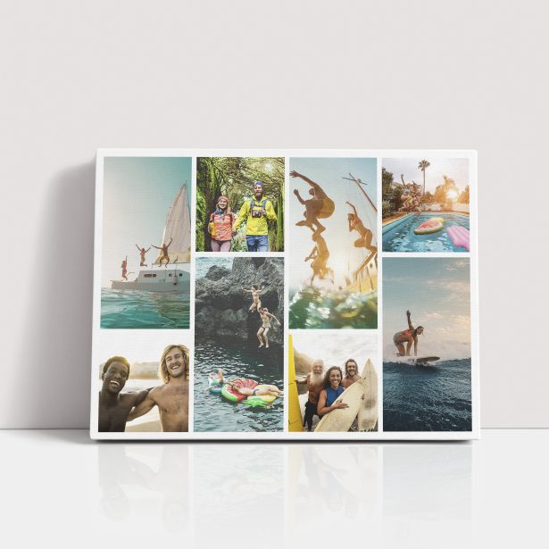 Photo of a canvas print called 'Shutter Montage'. It is 40cm x 30cm in size, in a Landscape orientation. It has space for 8 photos.